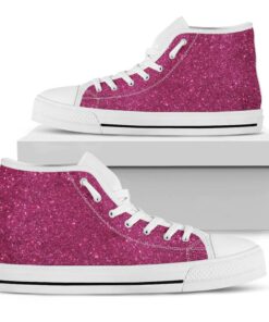 magenta pink glitter texture print white high top shoes 01