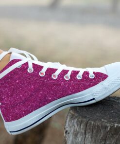magenta pink glitter texture print white high top shoes 03