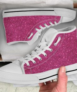 magenta pink glitter texture print white high top shoes 04